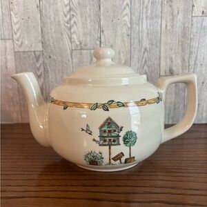 Thompson pottery Cream Teapot with Birdhouse Motif